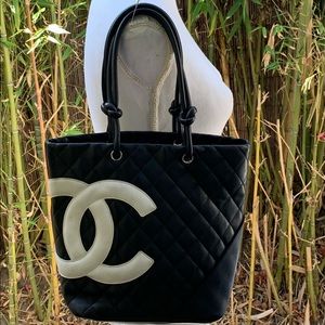 Genuine CHANEL black Cambon Ligne coco small tote bag